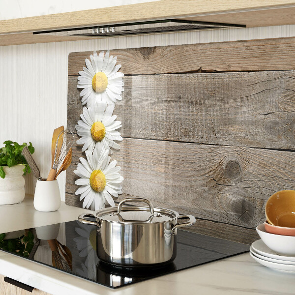 Szklana deska do krojenia Kwiaty na tle drewna