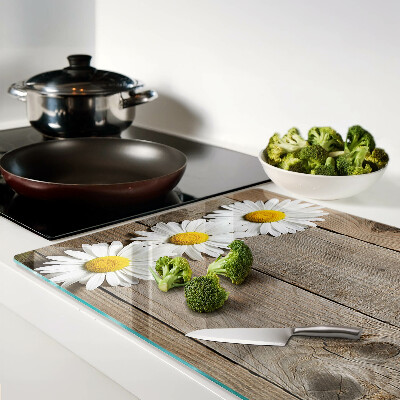 Szklana deska do krojenia Kwiaty na tle drewna