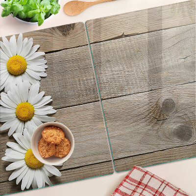 Snijplanken glas Bloemen op een houten achtergrond