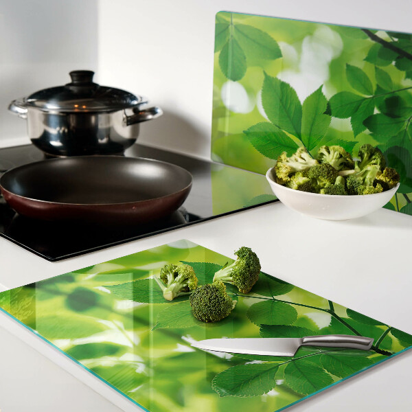 Deska kuchenna szklana Liście na zielonym tle