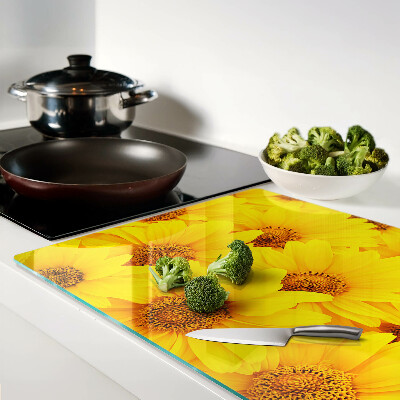 Szklana deska kuchenna Słoneczniki na tle żółtym