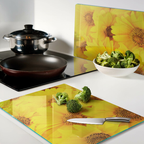 Szklana deska kuchenna Słoneczniki na tle żółtym