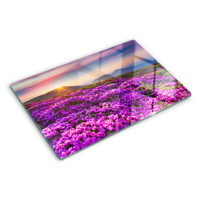 Glazen snijplanken Bloemenlandschap bij zonsondergang