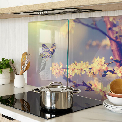 Szklana deska kuchenna Motyw motyla na tle kwiatów