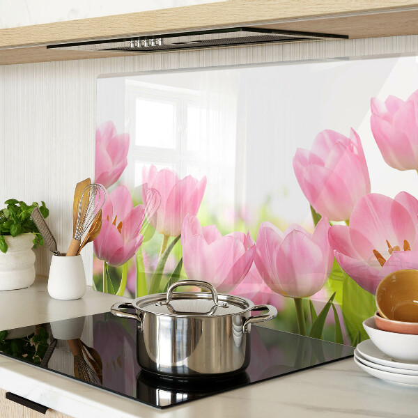 Deska kuchenna szklana Różowe tulipany w ogrodzie