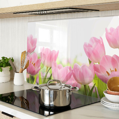 Snijplanken glas Roze tulpen in de tuin