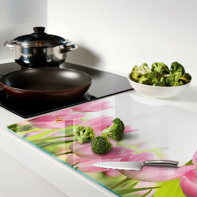 Deska kuchenna szklana Różowe tulipany w ogrodzie