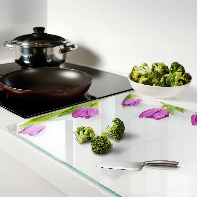 Szklana deska do krojenia Tulipany na białym tle