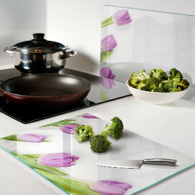 Szklana deska do krojenia Tulipany na białym tle