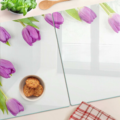 Szklana deska do krojenia Tulipany na białym tle