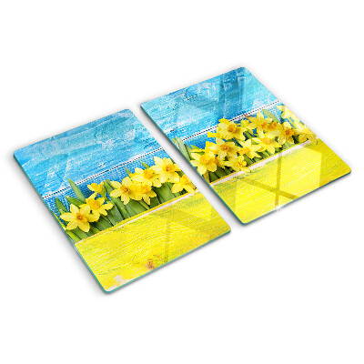 Szklana deska kuchenna Kwiaty żonkili na tle nieba