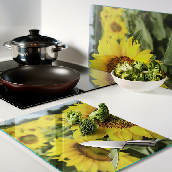 Deska kuchenna szklana Słoneczniki na tle zieleni