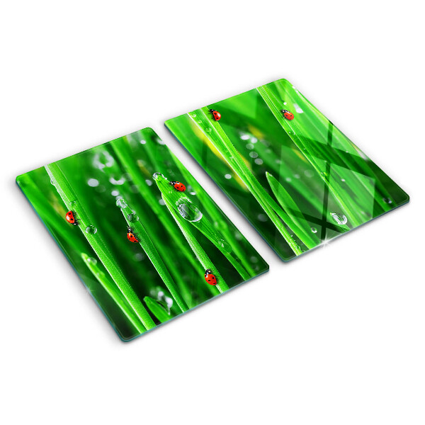 Glazen snijplanken Waterdruppels op gras met lieveheersbeestjes