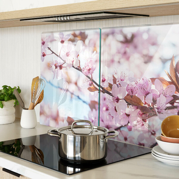 Deska kuchenna szklana Kwiaty wiśni na niebieskim tle