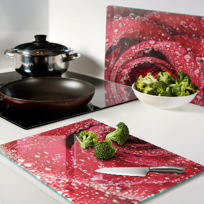 Deska kuchenna szklana Czerwona róża z kroplami wody