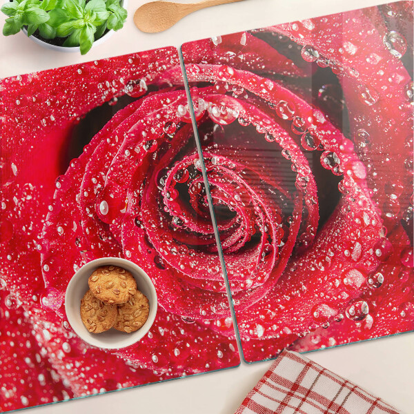 Deska kuchenna szklana Czerwona róża z kroplami wody