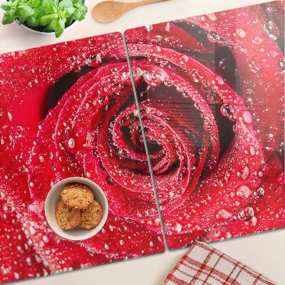 Deska kuchenna szklana Czerwona róża z kroplami wody