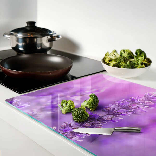 Glazen snijplanken Lavendelbloemen op een paarse achtergrond