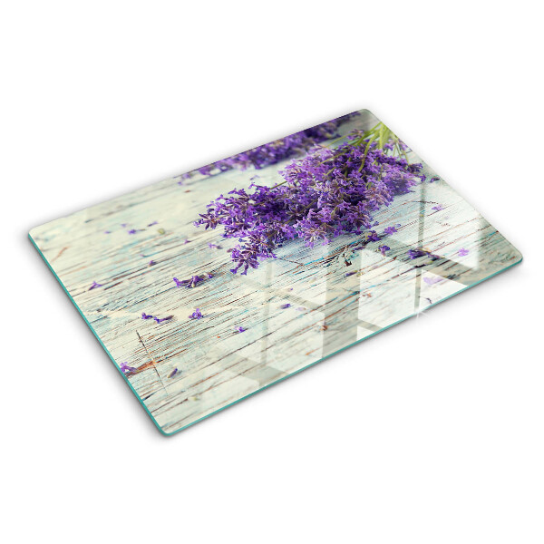 Szklana deska do krojenia Lawenda na drewnianym tle