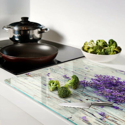 Szklana deska do krojenia Lawenda na drewnianym tle