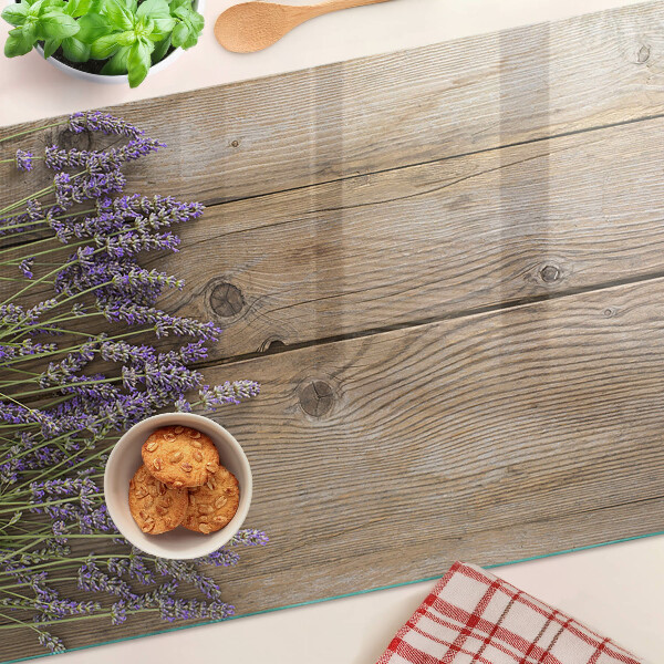 Szklana deska do krojenia Lawenda na tle drewnianym