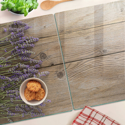 Szklana deska do krojenia Lawenda na tle drewnianym