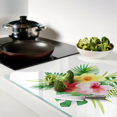 Szklana deska kuchenna Tropikalne kwiaty i liście