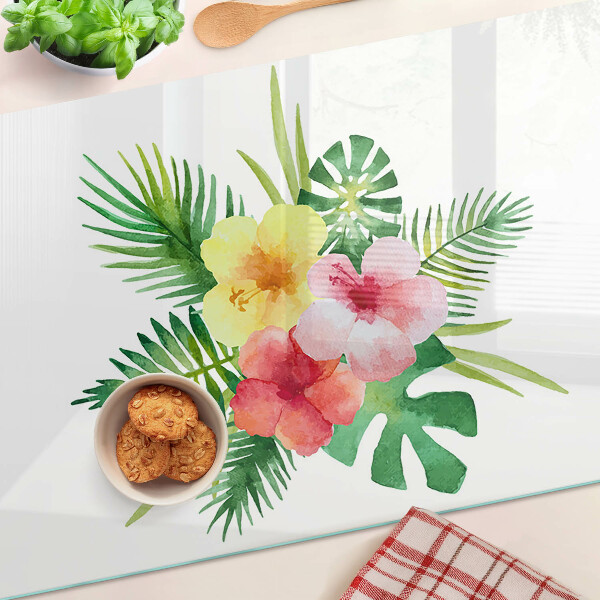 Szklana deska kuchenna Tropikalne kwiaty i liście