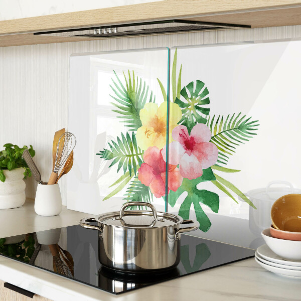 Szklana deska kuchenna Tropikalne kwiaty i liście