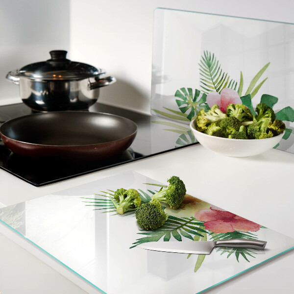 Szklana deska kuchenna Tropikalne kwiaty i liście