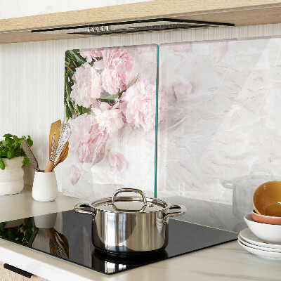 Deska kuchenna szklana Kwiaty piwonii na tle marmuru