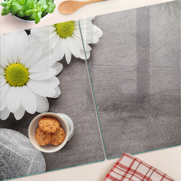 Szklana deska do krojenia Kwiaty i kamienie na tle