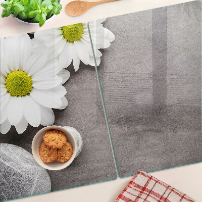 Szklana deska do krojenia Kwiaty i kamienie na tle