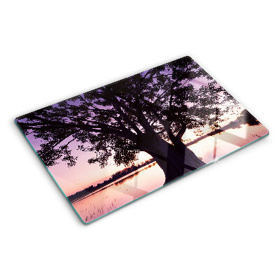 Szklana deska do krojenia Drzewo przy zachodzie słońca