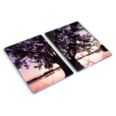 Szklana deska do krojenia Drzewo przy zachodzie słońca