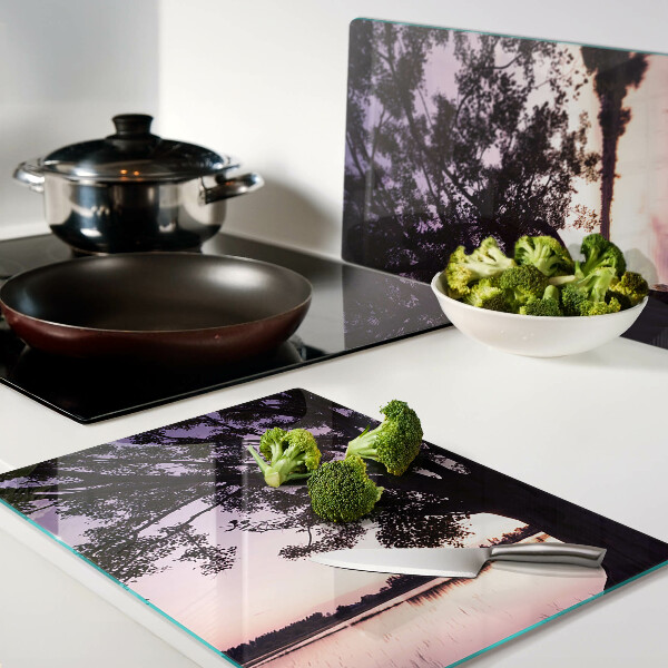 Szklana deska do krojenia Drzewo przy zachodzie słońca