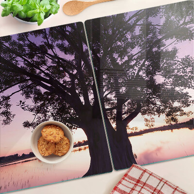 Szklana deska do krojenia Drzewo przy zachodzie słońca