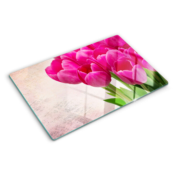 Szklana deska kuchenna Kwiaty tulipanów na tle różowym