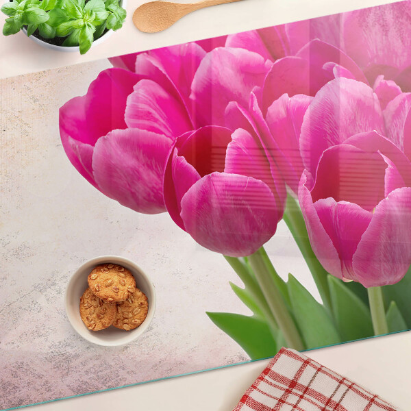Szklana deska kuchenna Kwiaty tulipanów na tle różowym