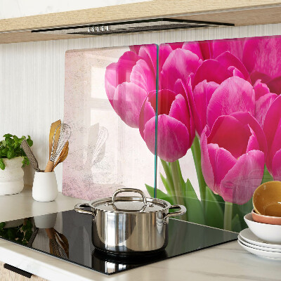 Glazen snijplanken Tulpenbloemen op een roze achtergrond