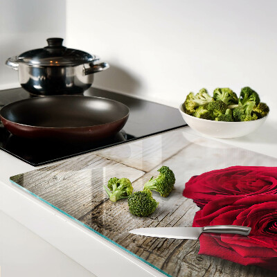 Szklana deska do krojenia Czerwone róże na drewnianym tle