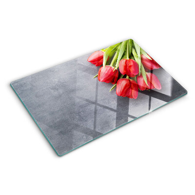 Szklana deska do krojenia Tulipany na szarym tle