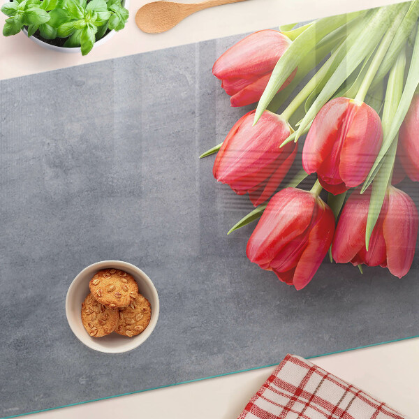 Szklana deska do krojenia Tulipany na szarym tle