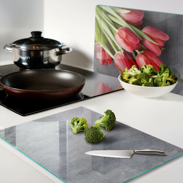 Szklana deska do krojenia Tulipany na szarym tle