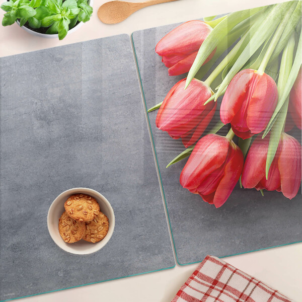 Szklana deska do krojenia Tulipany na szarym tle
