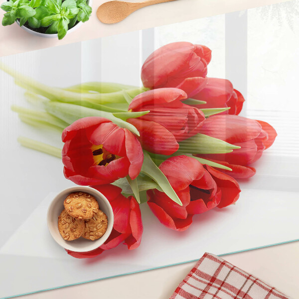 Szklana deska do krojenia Czerwone tulipany na białym tle