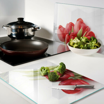 Szklana deska do krojenia Czerwone tulipany na białym tle