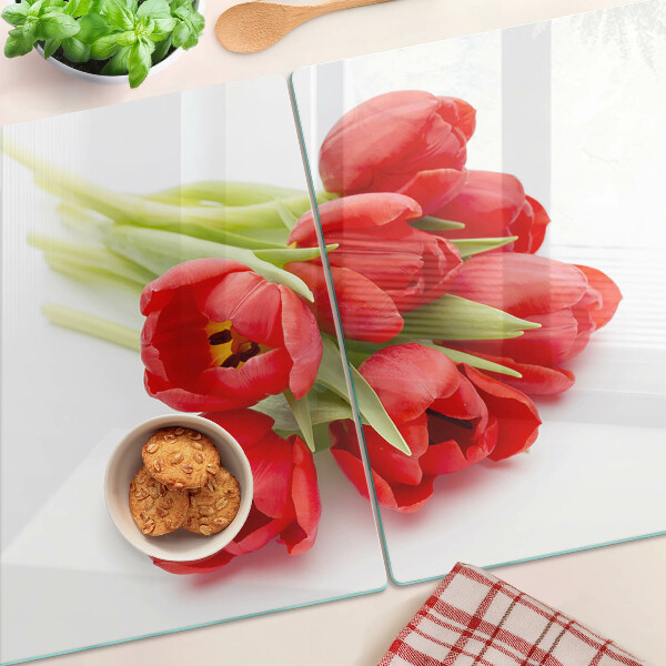 Szklana deska do krojenia Czerwone tulipany na białym tle