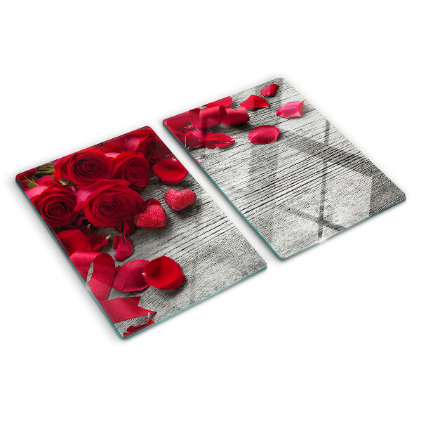 Szklana deska kuchenna Róże i płatki serca