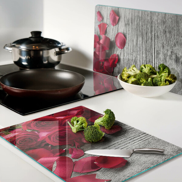 Szklana deska kuchenna Róże i płatki serca